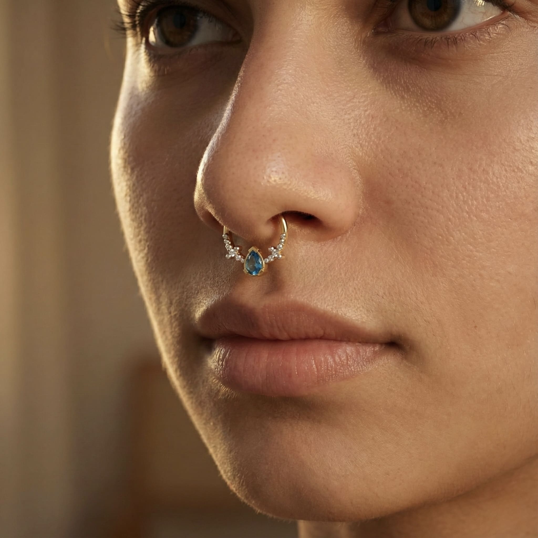 Pear Topaz Faux Septum Ring