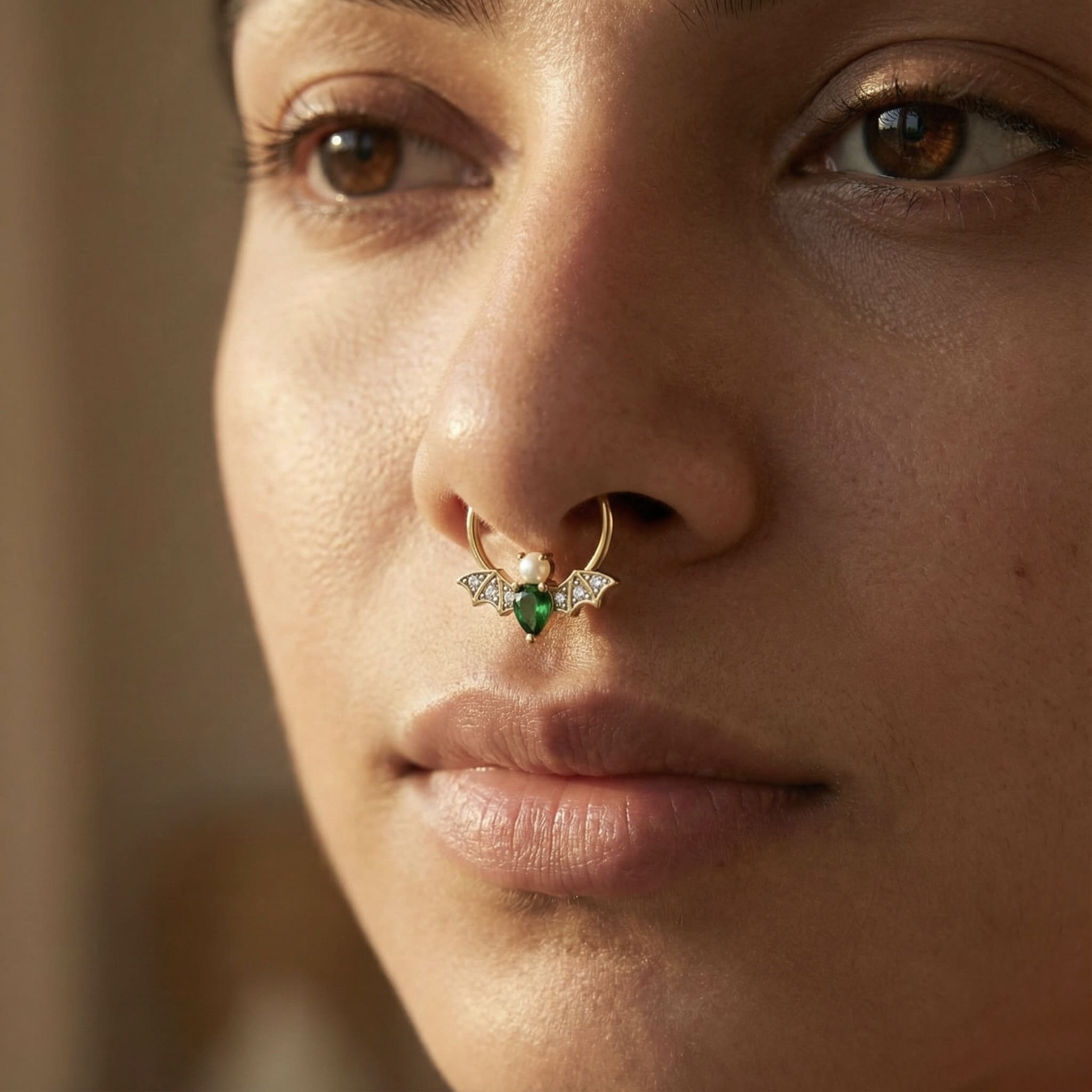 Bat Emerald Septum Ring