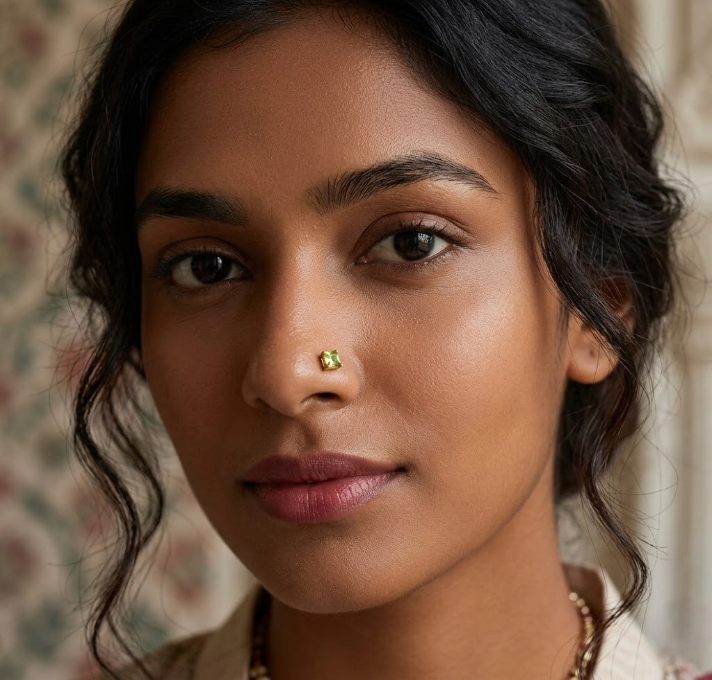 Tiny Square Peridot Nose Stud