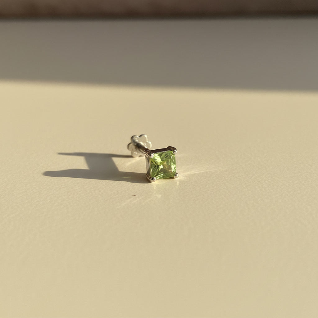 Tiny Square Peridot Nose Stud