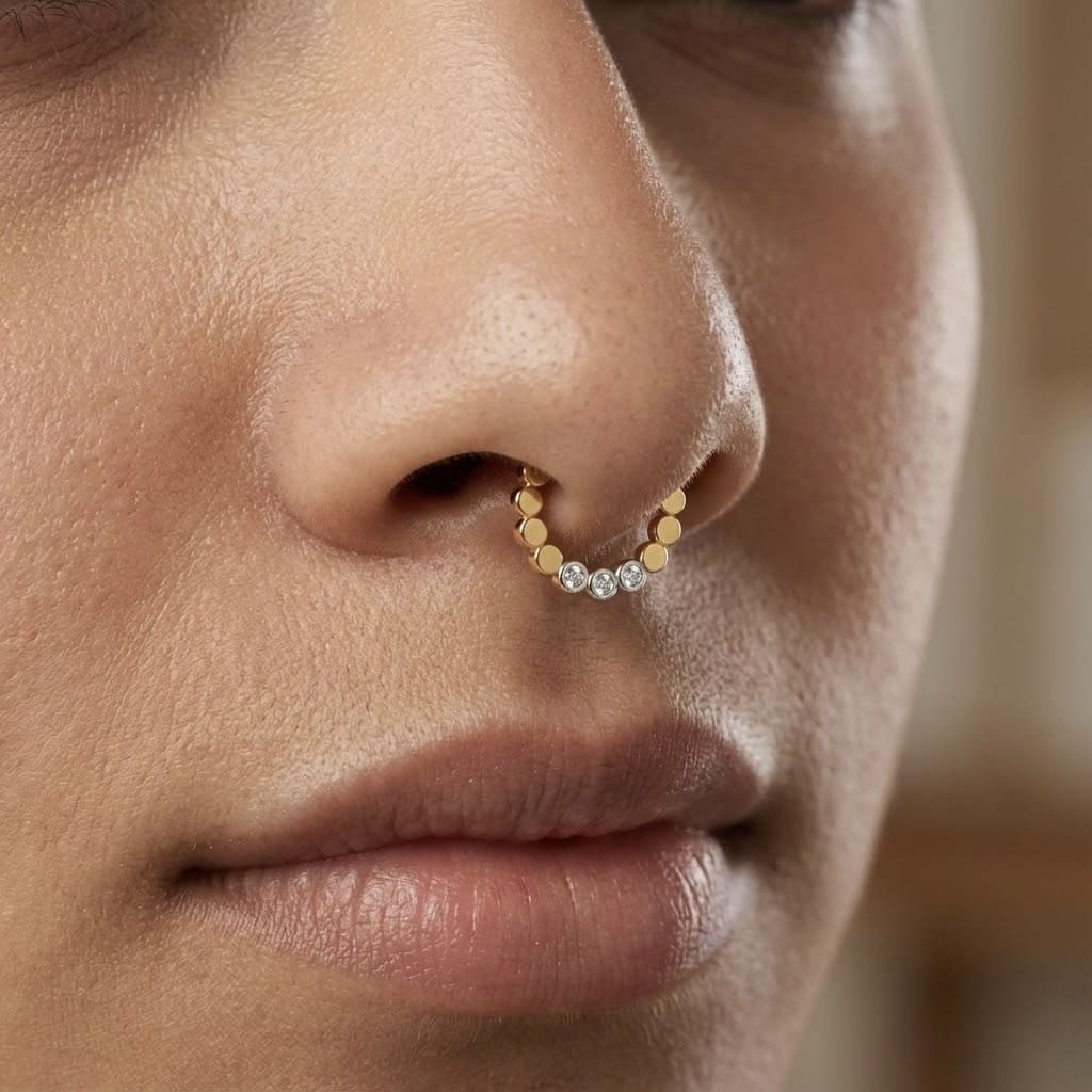 Geometric Diamond Septum Ring